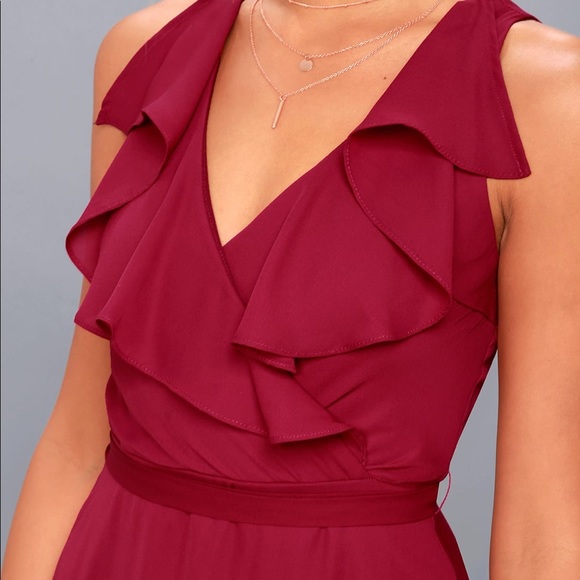 Lulu's Dresses Eve Of Enchantment Berry Red Wrap Dress Xs Poshmark
